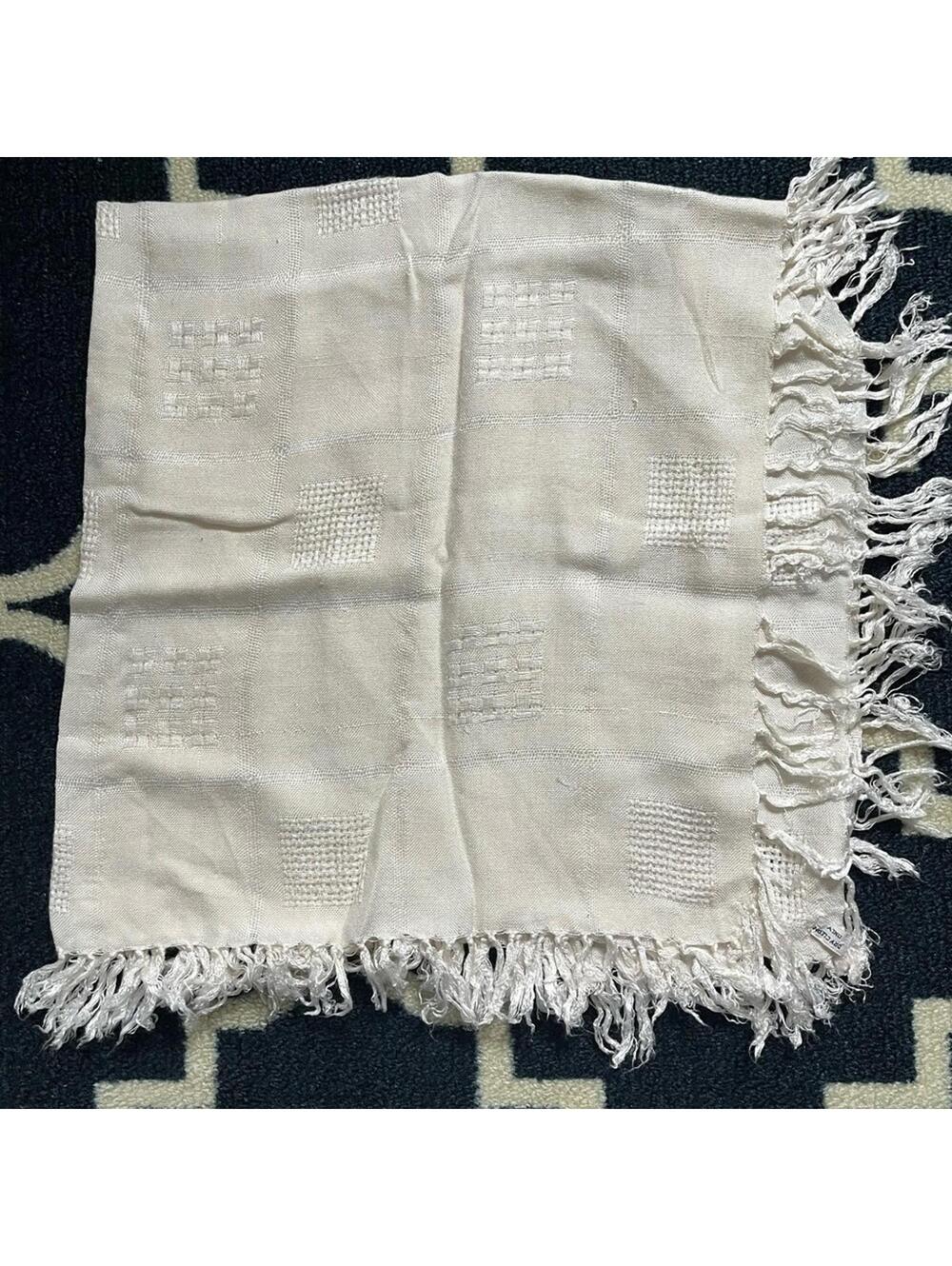 Cream Textured Fringe Scarf Neutral Soft Wrap Minimalist Cozy